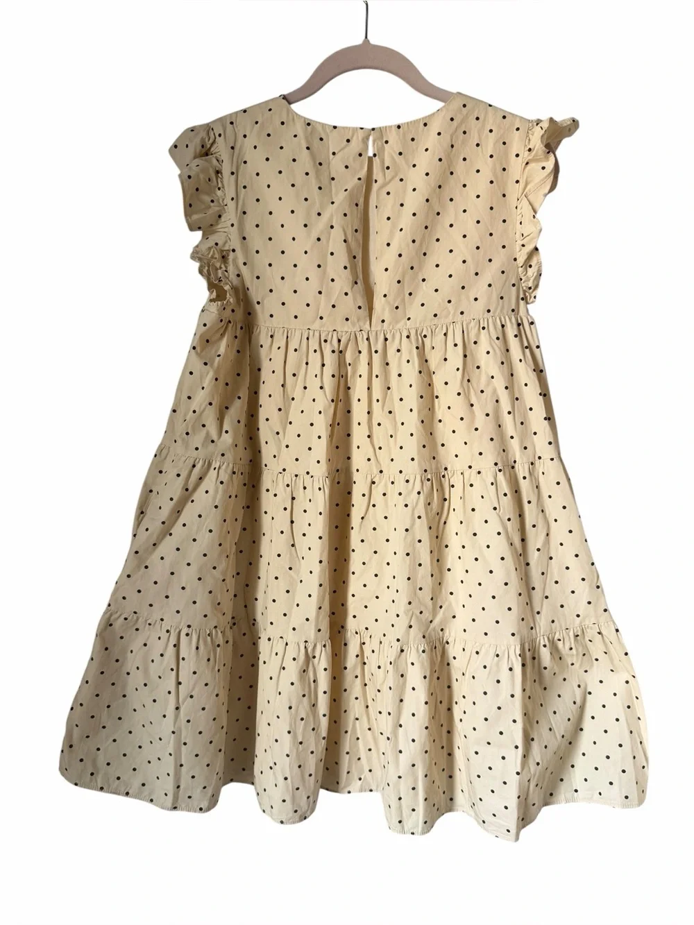 English Factory Cream Polka Dot Tiered Ruffle Mini Dress Babydoll Feminine